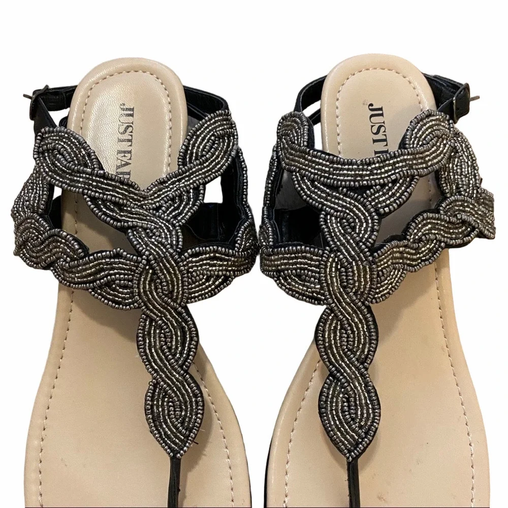 JustFab Black Flat Sandals Size 10
